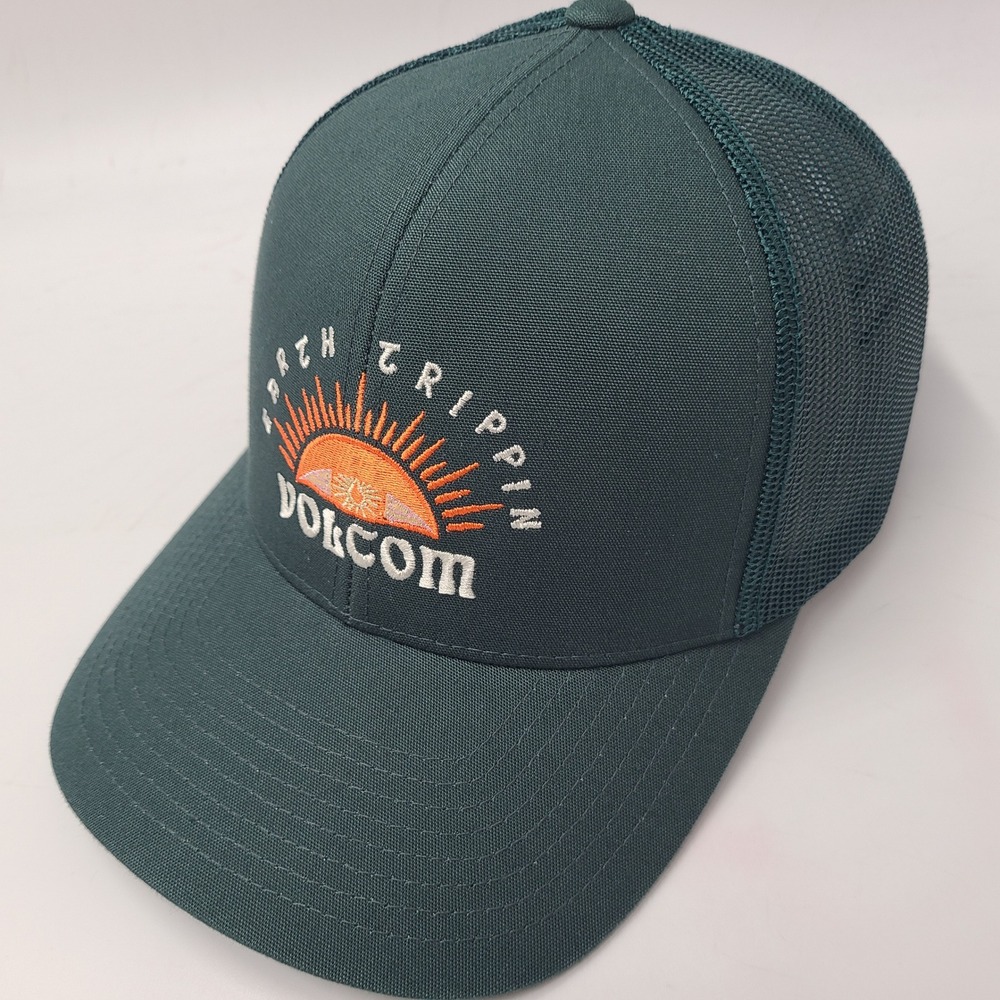 Volcom Hat Snapback Trucker Mesh Green Earth Trippin Skate Skateboard Surf Men